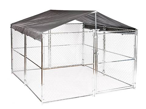 This is a type B chain link dog kennel with shade cloth.