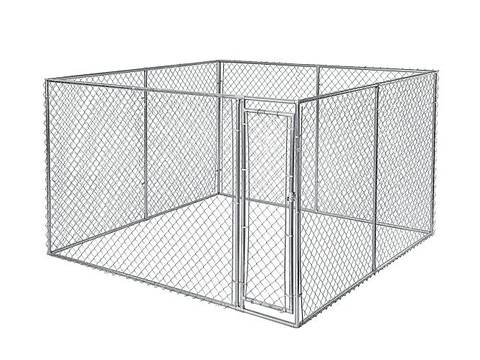 This is a sliver chain link dog kennel.