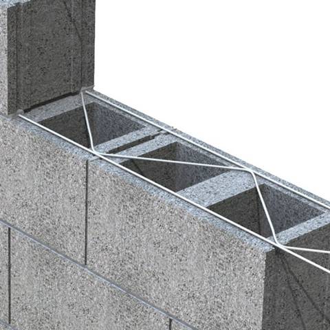 A truss mesh is placed on the concrete brick wall.