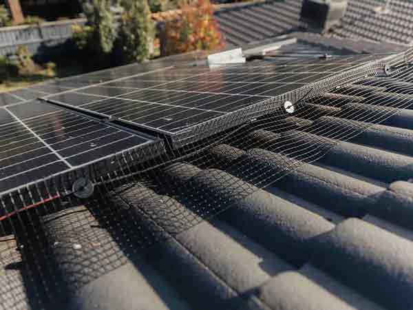 The solar panel on the roof is protected by the solar panel mesh.