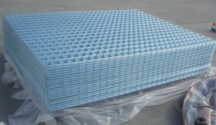 Welded wire mesh panels with blue zinc treatment.