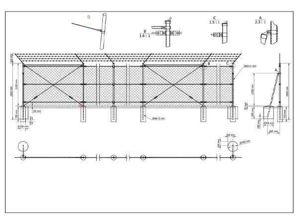 A construction drawing of the chain link fence project