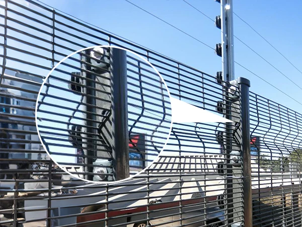 Clear view fence with taper post used in the parking lot for security protection