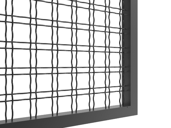 A detail of woven mesh infill panel with creative pattern