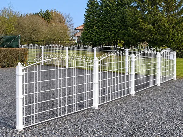 Decorative double wire fence installed around a private garden.