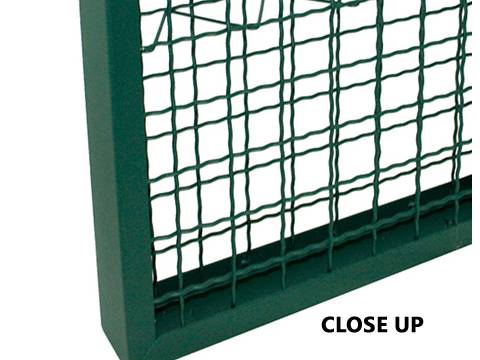 A green frame with green cological mesh on white background shows its structure.