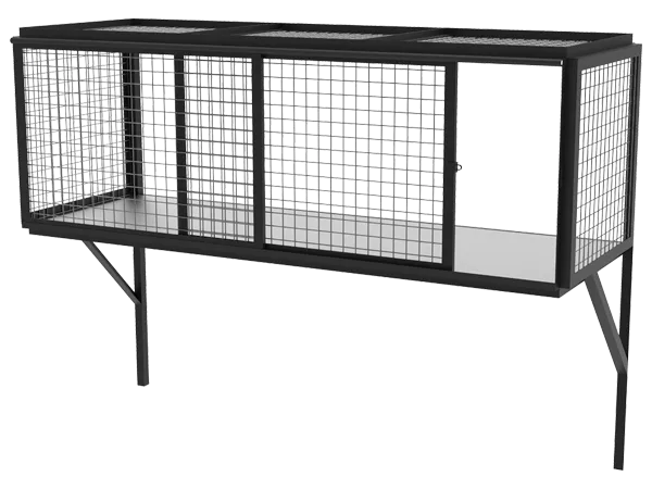 Welded steel wire mesh garage storage locker.