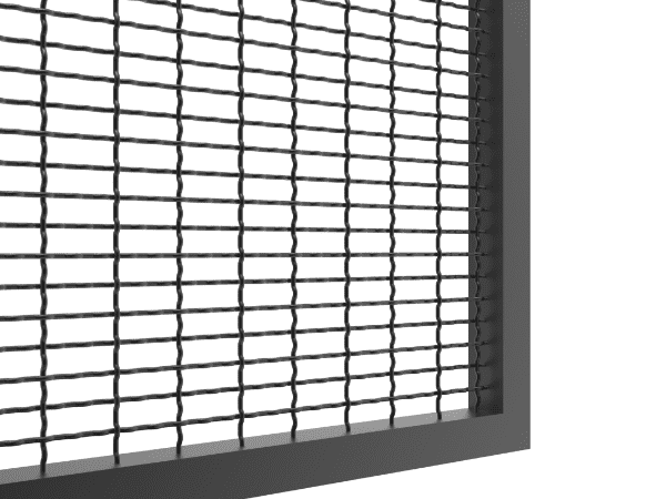 A detail of woven mesh infill panel with rectangular pattern