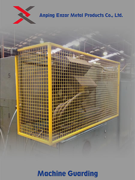 A yellow color welded mesh machine guarding is fixed on the machine.
