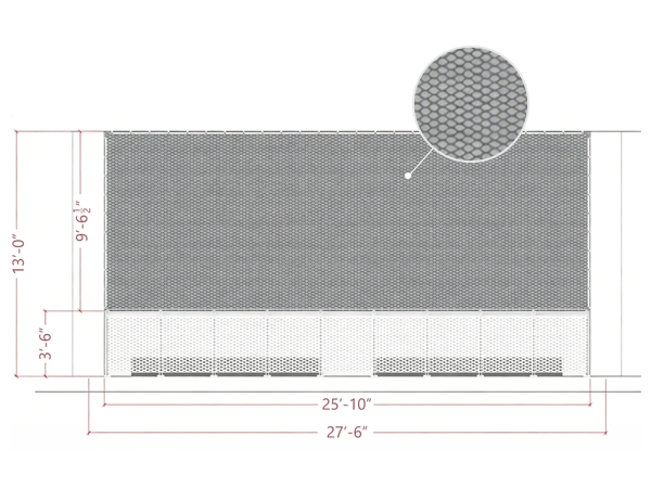 Construction drawing of stainless steel cable mesh safety net for fall protection system.
