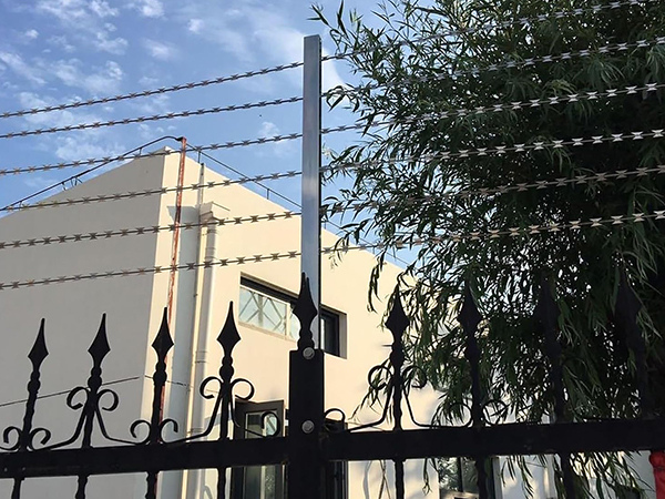 Fence outside laboratory building.