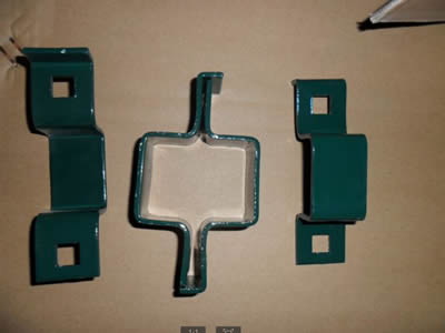 Two whole set of PVC coated dark green post clip: each with two holes.