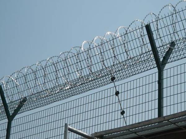 Razor wires are installed at the top of welded wire fences.