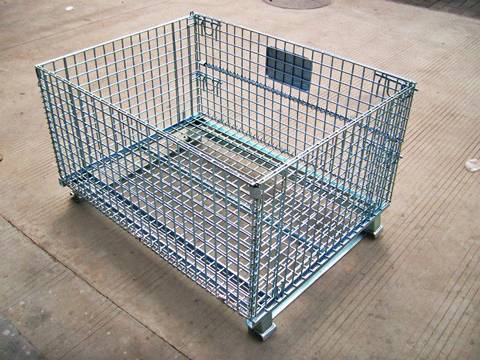 A wire container with J-leg on ground.