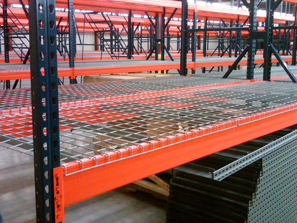 Many installed wire mesh decking are placed in workshop.