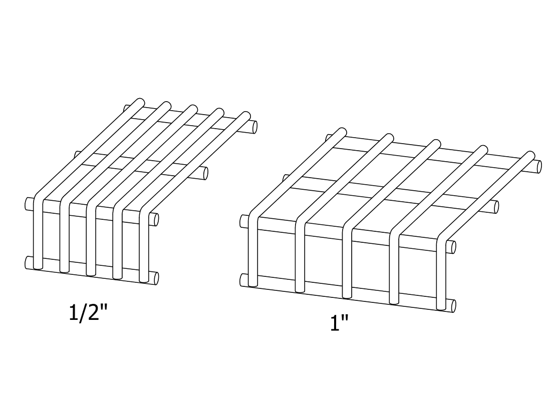 Two different wire spacing of wire shelving for closet/wardrobe.
